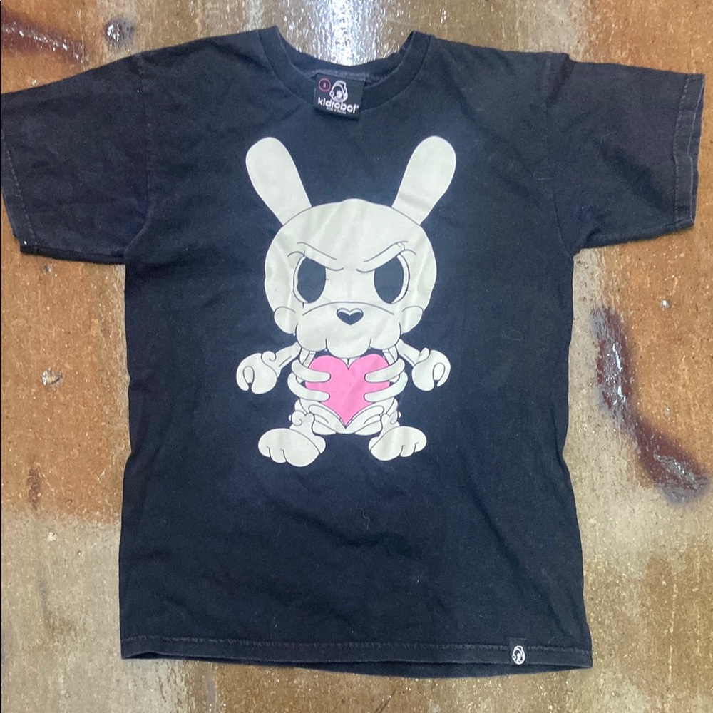 KID ROBOT Black DUNNY SKELETON GLOW IN THE DARK T SHIRT UNISEX SZ SMALL